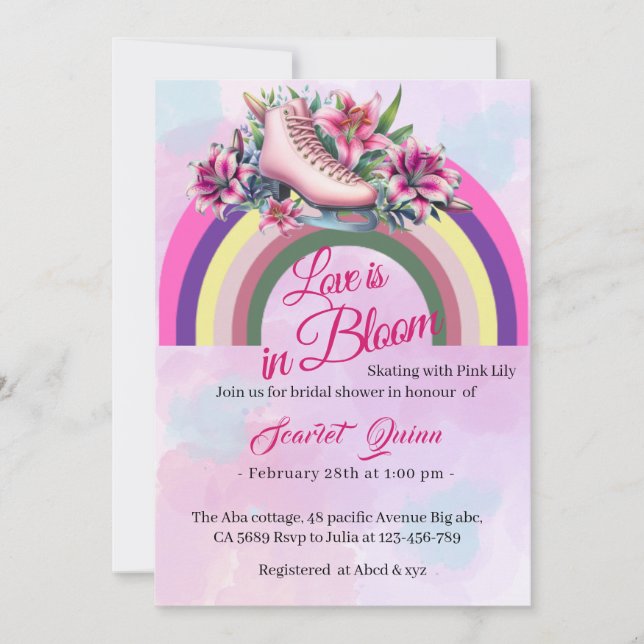 Love is in Bloom rose gold pink lily bridal shower Invitation (Front)