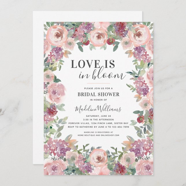 Love is in Bloom Roses Bridal Shower Invitation (Front/Back)