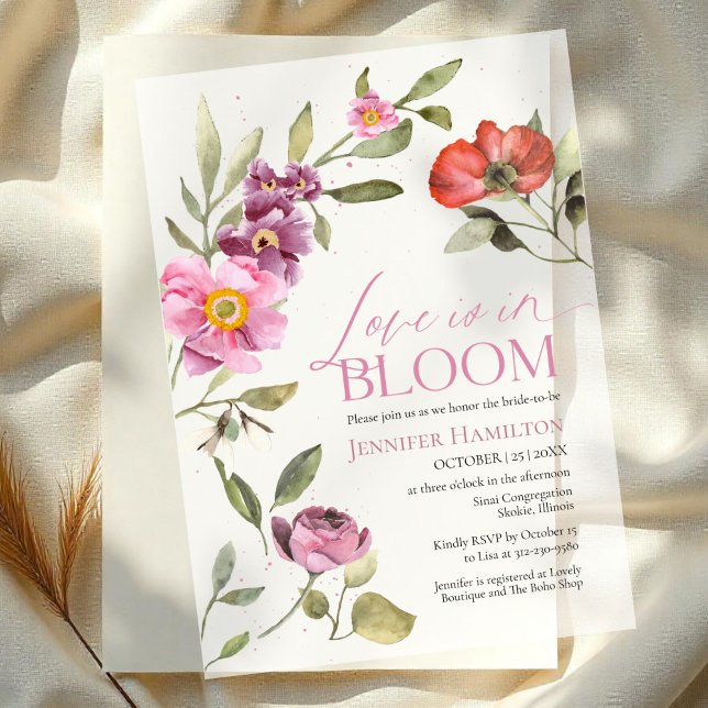 Love is in Bloom Rosey Floral Spring Bridal Shower Vellum Invitations (Creator Uploaded)