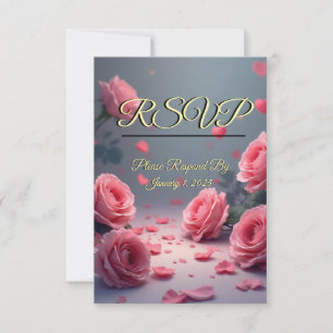 Love is in Bloom RSVP Pink Roses Wedding Card