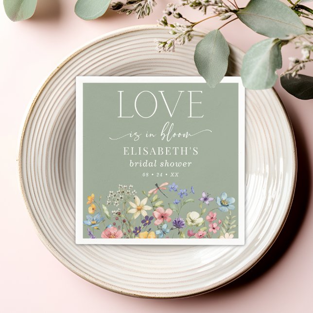 Love Is In Bloom Sage Green Bridal Shower Napkin (Creator Uploaded)