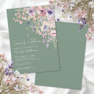 Love Is In Bloom Sage Green Floral Bridal Shower Invitation