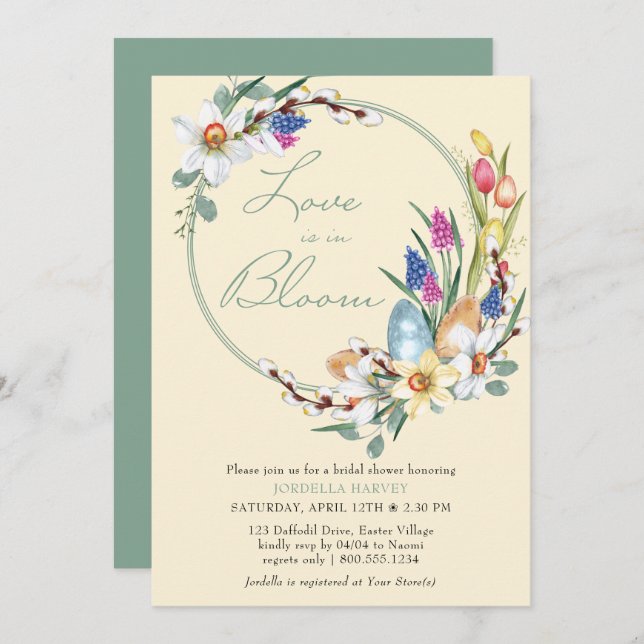 Love is in Bloom Spring Flowers Bridal Shower Invitation (Front/Back)
