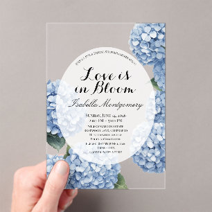 Love Is in Bloom Spring Hydrangea Bridal Shower Acrylic Invitations