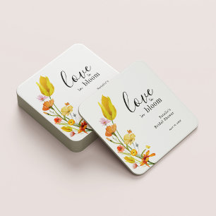 Love is in Bloom Spring Wildflower Bridal Shower Square Paper Coaster