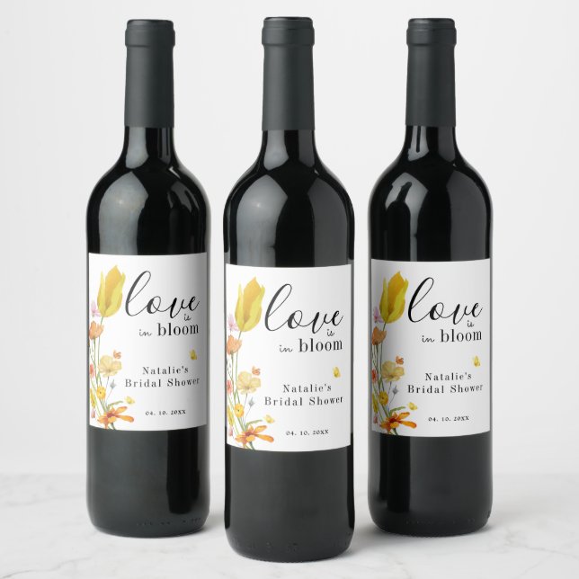 Love is in Bloom Spring Wildflower Bridal Shower Wine Label (Bottles)