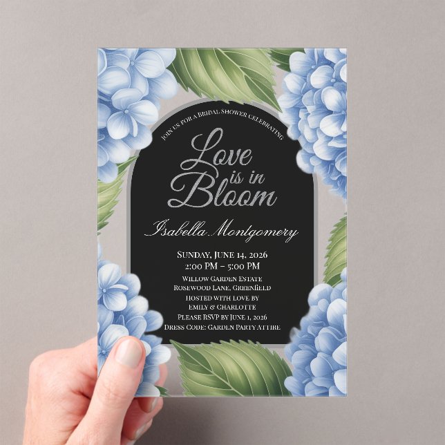 Love Is in Bloom Unique Hydrangea Bridal Shower Acrylic Invitations (Insitu (Handheld))