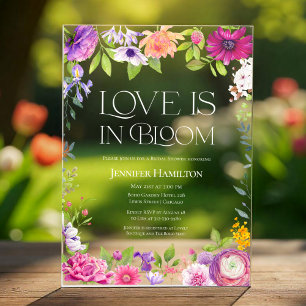 Love is in Bloom   Watercolor Floral Bridal Shower Acrylic Invitations