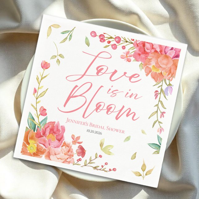 Love is in Bloom | Watercolor Floral Bridal Shower Napkin (Creator Uploaded)