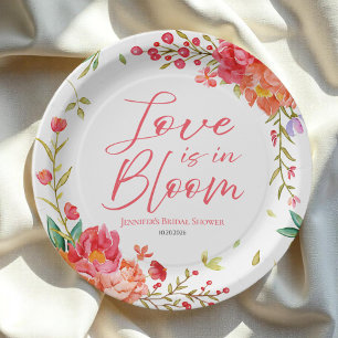 Love is in Bloom   Watercolor Floral Bridal Shower Paper Plate