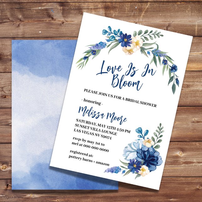 Love Is In Bloom Watercolor Royal Blue Flower Invitation (Creator Uploaded)