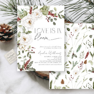Love is in Bloom White Flowers Pine Winter Invitation