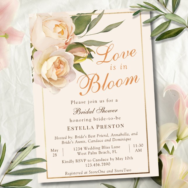 Love is in Bloom White Roses Cream Bridal Shower Invitation (Creator Uploaded)
