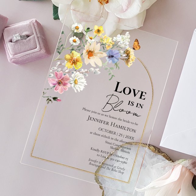 Love is in Bloom | Wildflower Boho Bridal Shower Acrylic Invitations (Creator Uploaded)