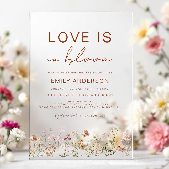 Love is in Bloom Wildflower Bridal Shower Acrylic Invitations (Creator Uploaded)
