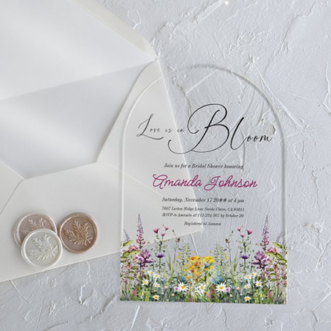 Love is in Bloom Wildflower Floral Bridal Shower Acrylic Invitations (Creator Uploaded)