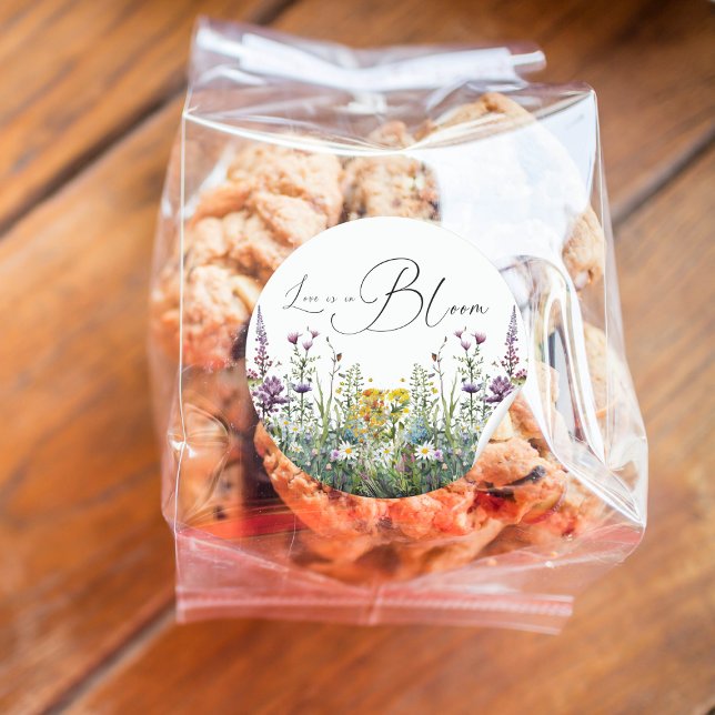 Love is in Bloom Wildflower Floral Bridal Shower Classic Round Sticker (Creator Uploaded)