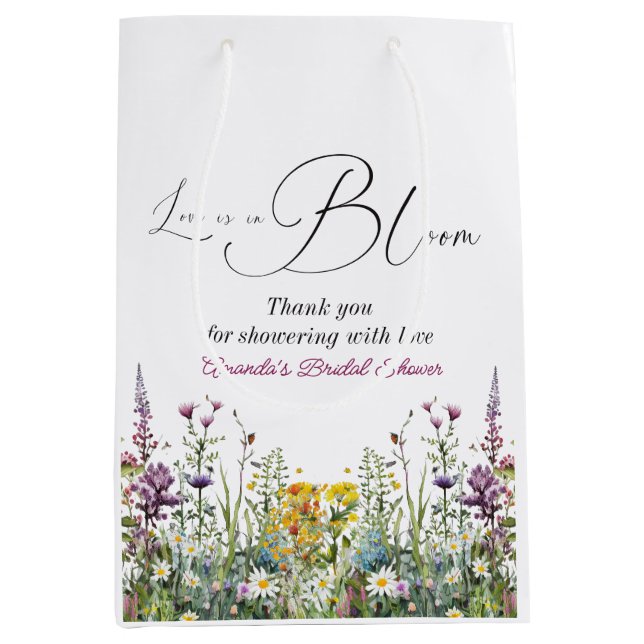 Love is in Bloom Wildflower Floral Bridal Shower Medium Gift Bag (Front)