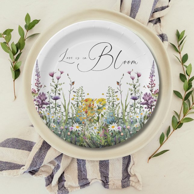 Love is in Bloom Wildflower Floral Bridal Shower Paper Plate (Creator Uploaded)