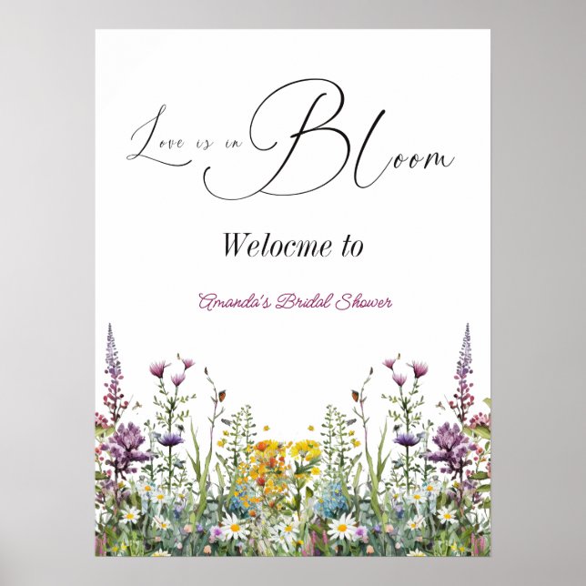 Love is in Bloom Wildflower Floral Bridal Shower Poster (Front)