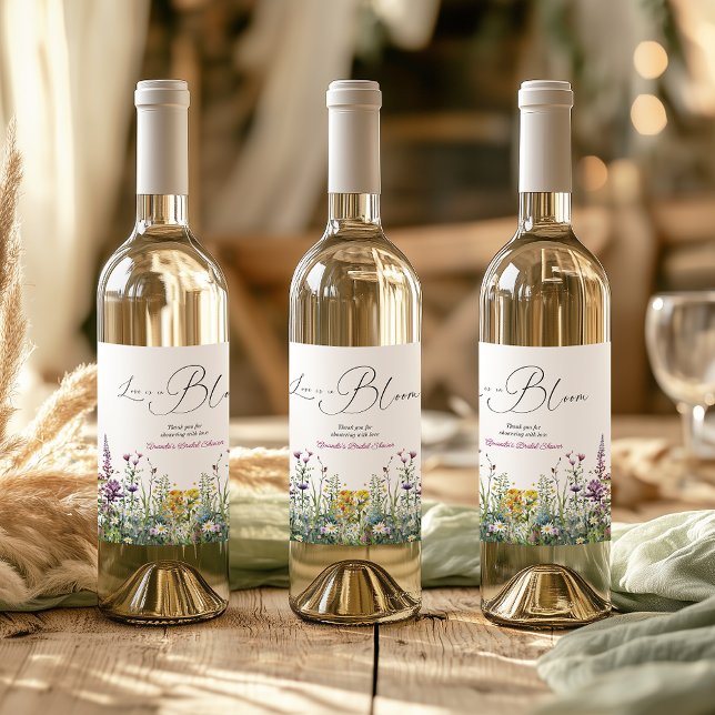 Love is in Bloom Wildflower Floral Bridal Shower Wine Label (Creator Uploaded)