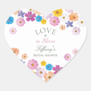 Love is in Bloom Wildflower Garden Bridal Shower Heart Sticker