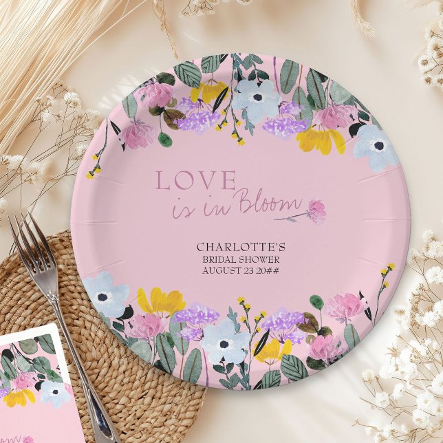 Love is in Bloom Wildflower Lawn Floral Pink Paper Plate (Love is in Bloom paper plates from my Wildflower Lawn Bridal Shower Collection)