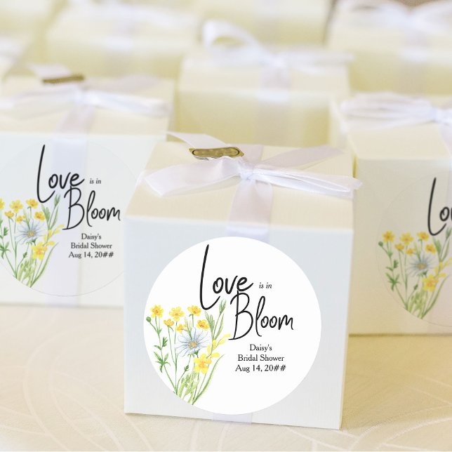 Love is in Bloom Wildflower Meadow Bridal Shower Classic Round Sticker (Love is in Bloom bridal shower sticker from my Wildflower Meadow collection)