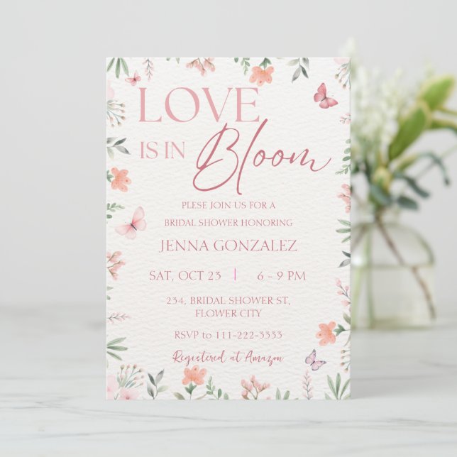 Love is in Bloom Wildflower Spring Bridal Shower Invitation (Standing Front)