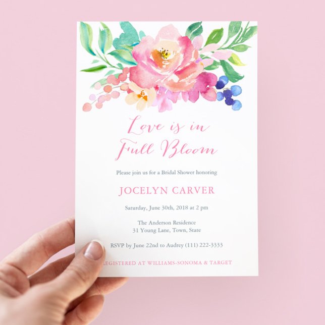 Love is in Full Bloom Watercolor Shower Cards (Colorful Bold Flowers Love Is In Full Bloom Bridal Shower Invitation Cards)