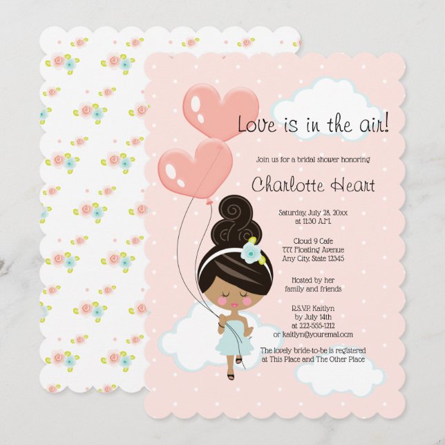 Love Is In the Air Bridal Shower Black Hair  Invitation (Front/Back)