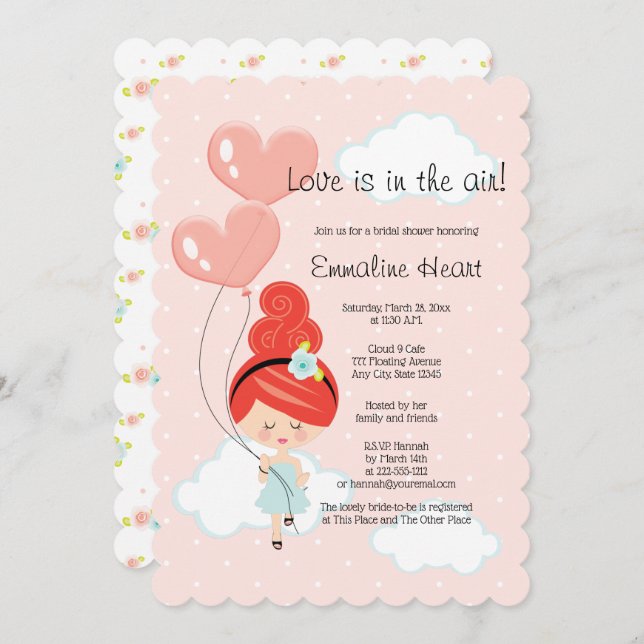 Love Is In the Air Bridal Shower Redhead Cloud 9 Invitation (Front/Back)