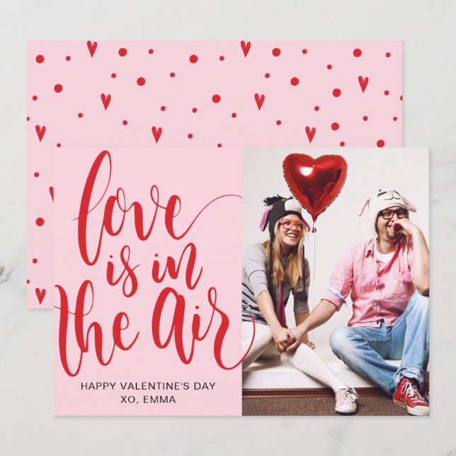 Love Is In The Air Custom Valentine's Day Photo Holiday Card (Front/Back)