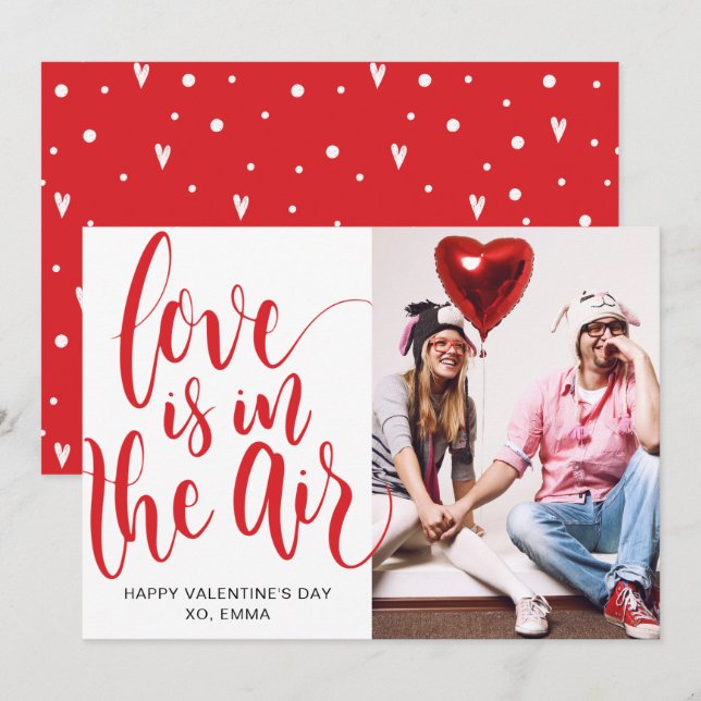 Love Is In The Air Custom Valentine's Day Photo Holiday Card (Front/Back)