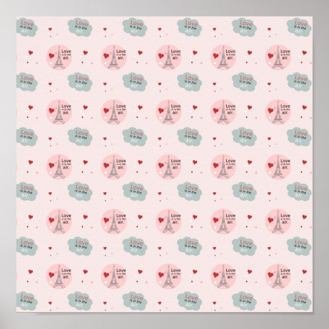Love is in the air eiffel tower and hearts pattern poster (Front)