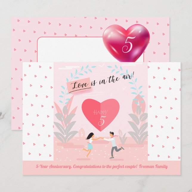 "Love is in the Air!" Enamoured Couple Anniversary Invitation (Front/Back)