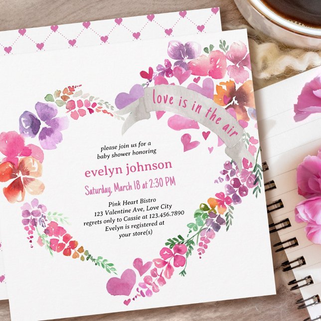 Love is in the Air Floral Heart Baby Shower Invitation (Creator Uploaded)