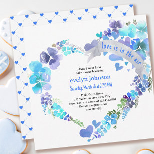 Love is in the Air Floral Heart Boy Baby Shower Invitation