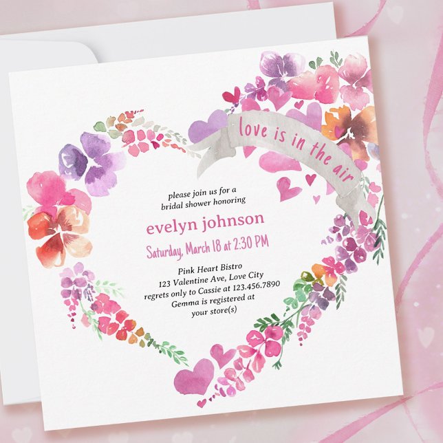 Love is in the Air Floral Heart Bridal Shower Invitation (Creator Uploaded)