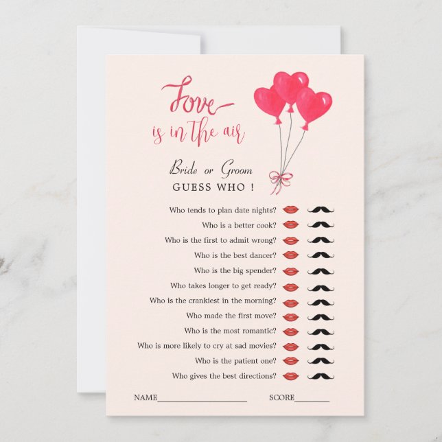 Love is in the Air Guess Who Shower game  Invitation (Front)