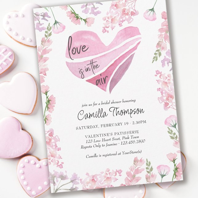Love is in the Air Heart and Flowers Bridal Shower Invitation (Creator Uploaded)