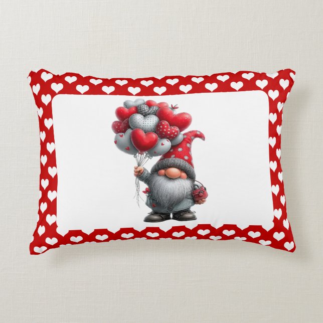"Love is in the Air" Heart Balloon Gnome Decorative Cushion (Front)