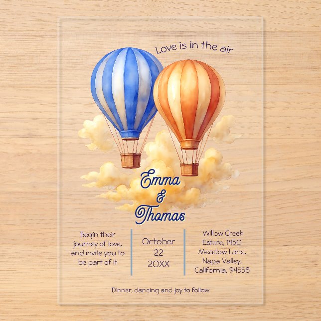 Love Is in the Air Hot Air Balloon Travel Wedding  Acrylic Invitations (Front)