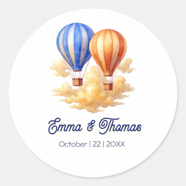 Love Is in the Air Hot Air Balloon Travel Wedding  Classic Round Sticker (Front)