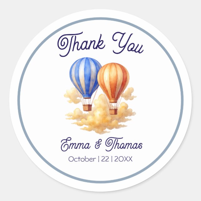 Love Is in the Air Hot Air Balloon Travel Wedding  Classic Round Sticker (Front)