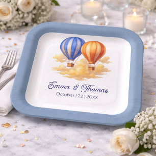 Love Is in the Air Hot Air Balloon Travel Wedding  Paper Plate