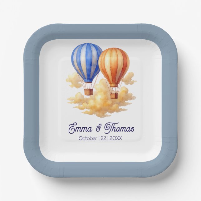 Love Is in the Air Hot Air Balloon Travel Wedding  Paper Plate (Front)