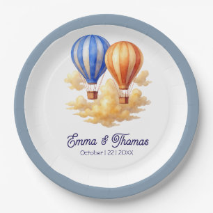 Love Is in the Air Hot Air Balloon Travel Wedding Paper Plate