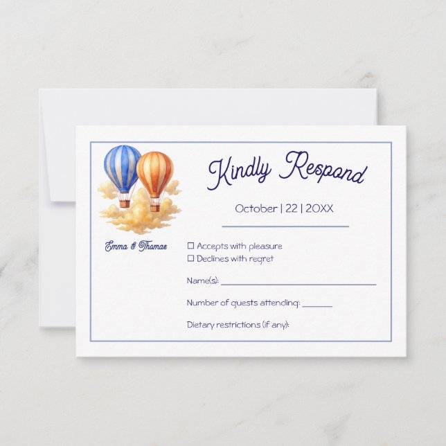 Love Is in the Air Hot Air Balloon Travel Wedding  RSVP Card (Front)