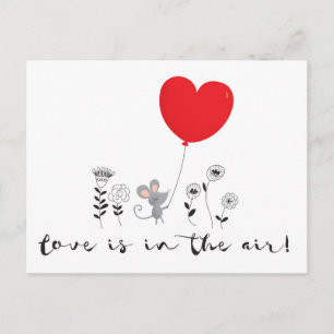 Love is in the air Little mouse Valentine postcard